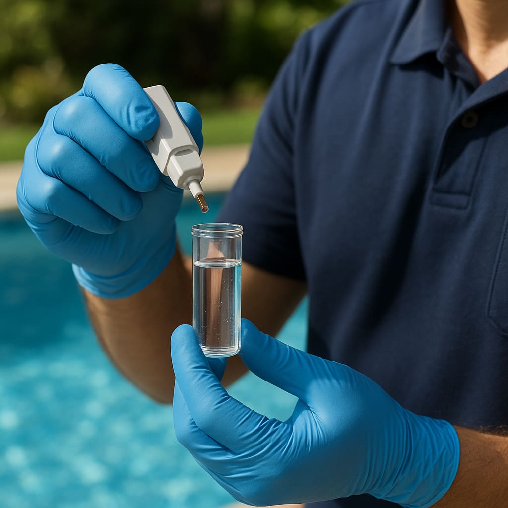 Wasserqualitätsprüfung am Pool